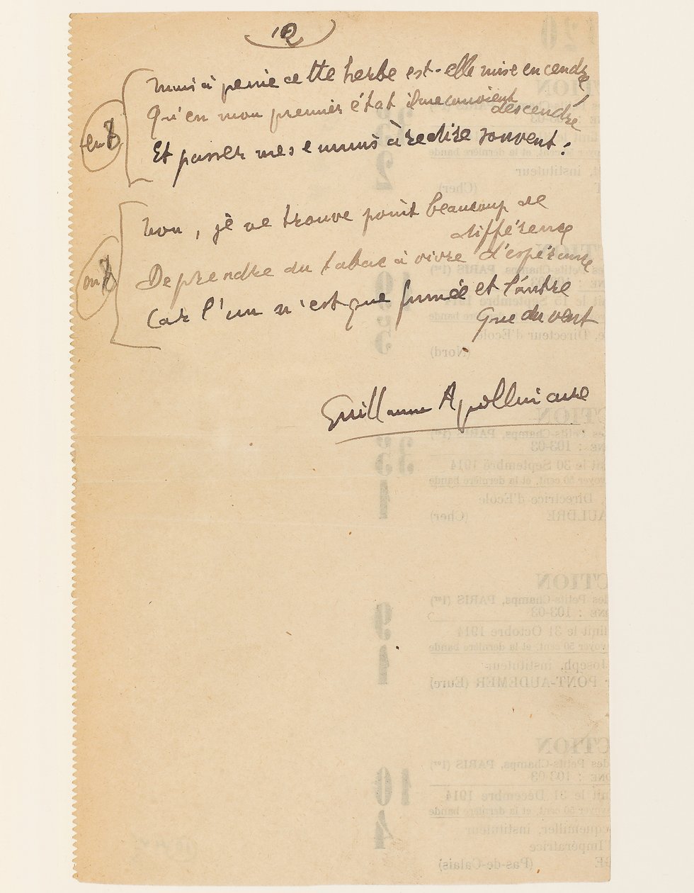 "Vita aneddotica. "Inno della Lega delle Nazioni". Tabacco.", 15 agosto 1918 da Guillaume Apollinaire