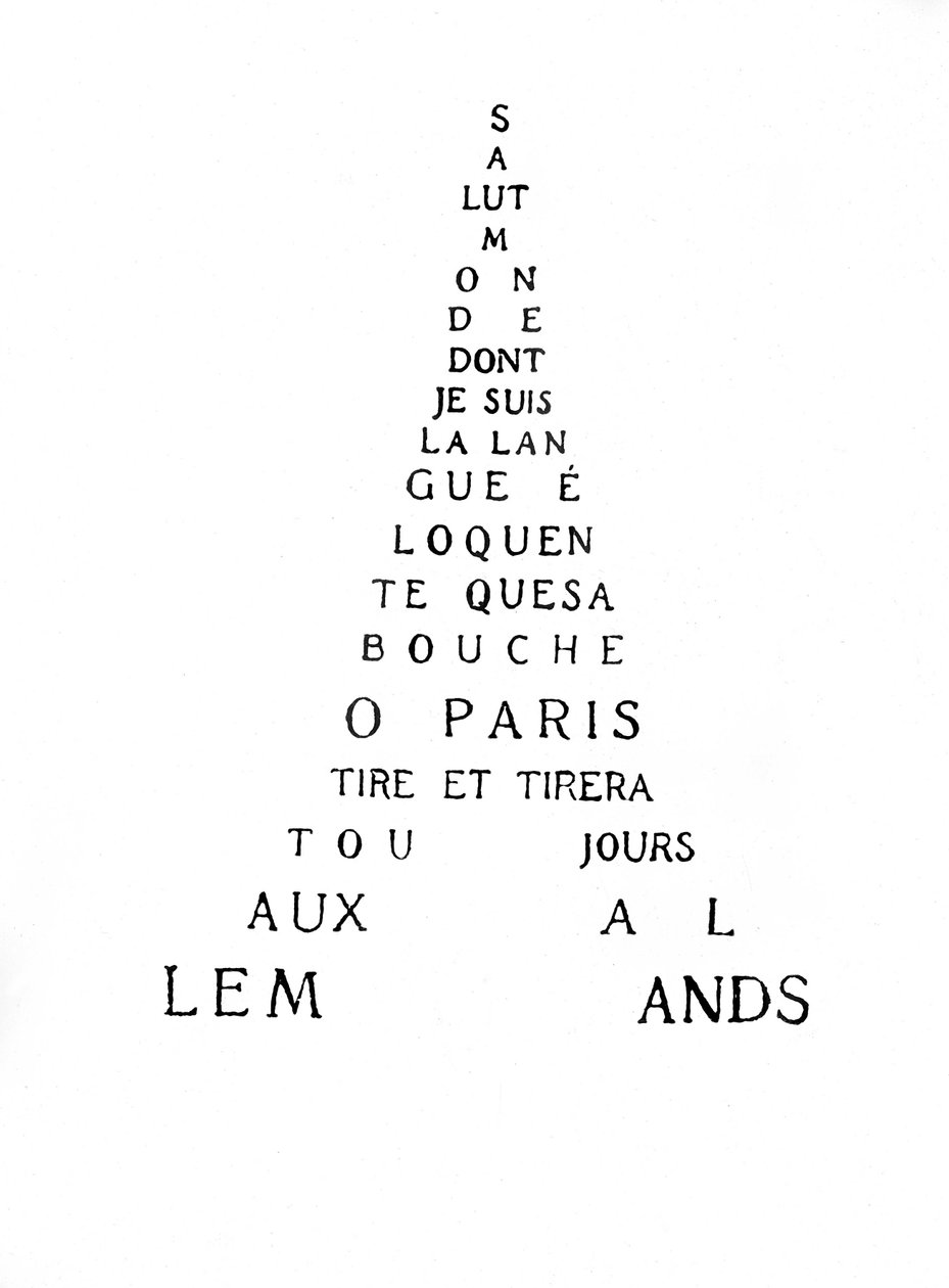 Calligramma della Torre Eiffel da Guillaume Apollinaire