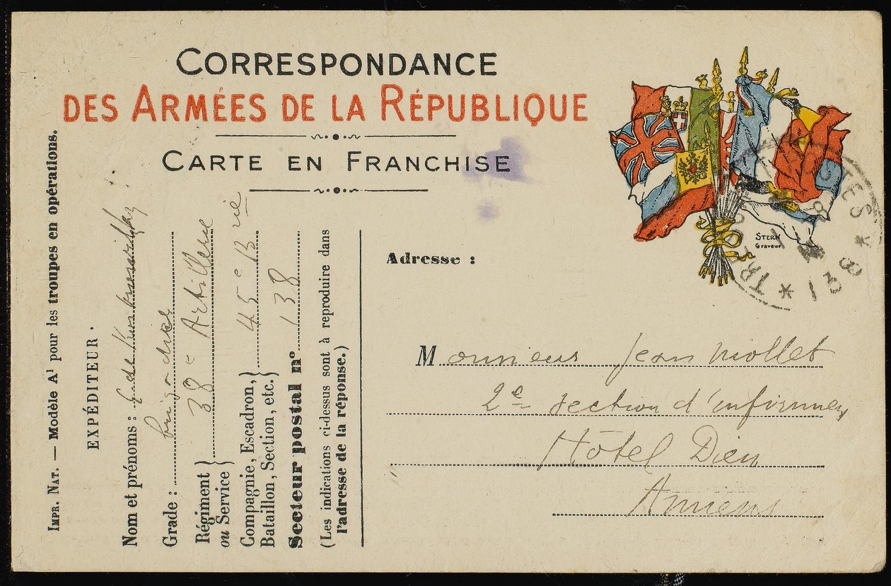 Cartolina a Jean Mollet, 1915 da Guillaume Apollinaire