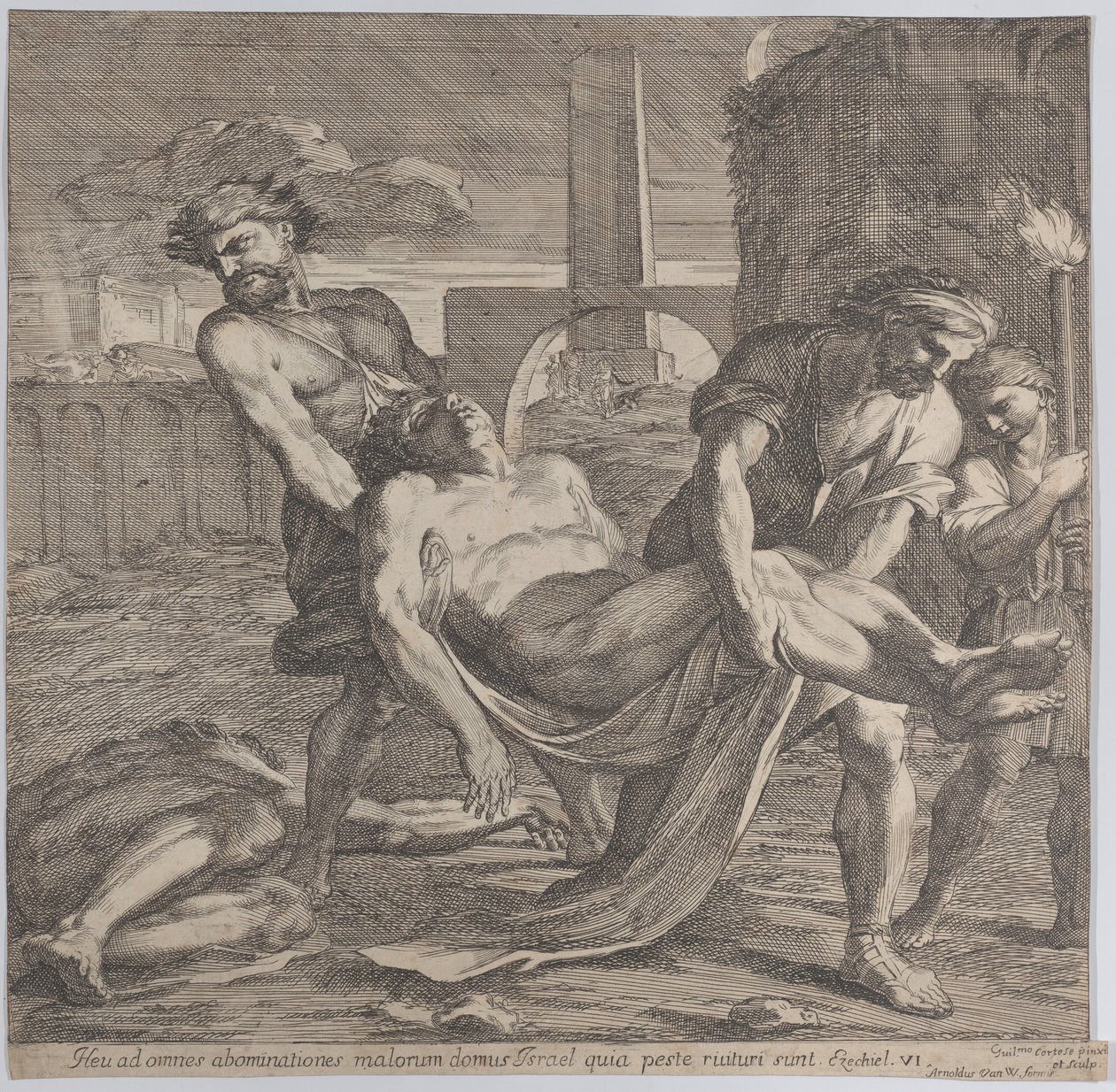 Abdon e Sennen trasportano i primi martiri cristiani per la sepoltura, 1650-60 da Guillaume Courtois