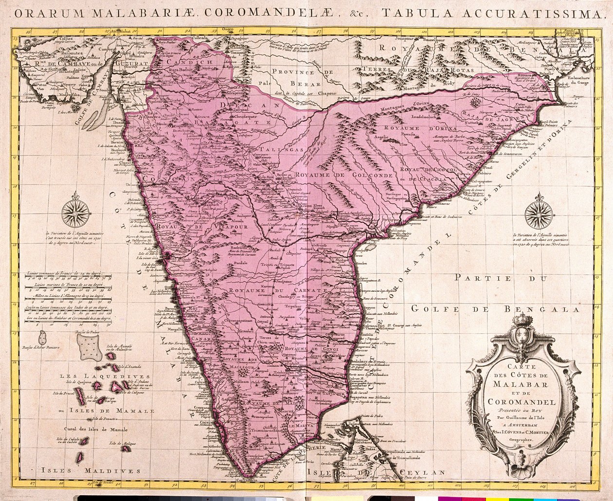 Mappa di Coromandel e Malabar (India) (incisione) da Guillaume Delisle