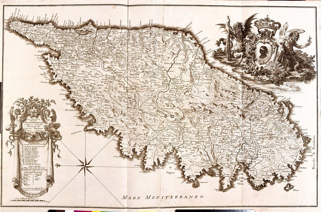 Mappa della Corsica (Francia) (incisione) da Guillaume Delisle