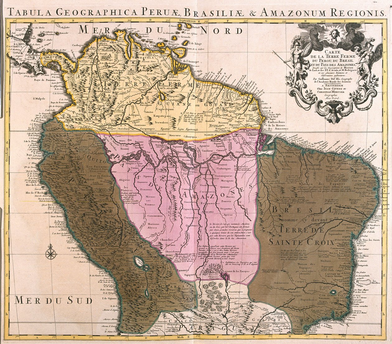 Mappa del Perù, Guyana, Brasile e regioni dell
