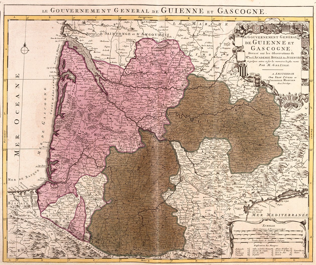 Mappa del Governo di Guyenne e Gascogne (Francia) (incisione) da Guillaume Delisle