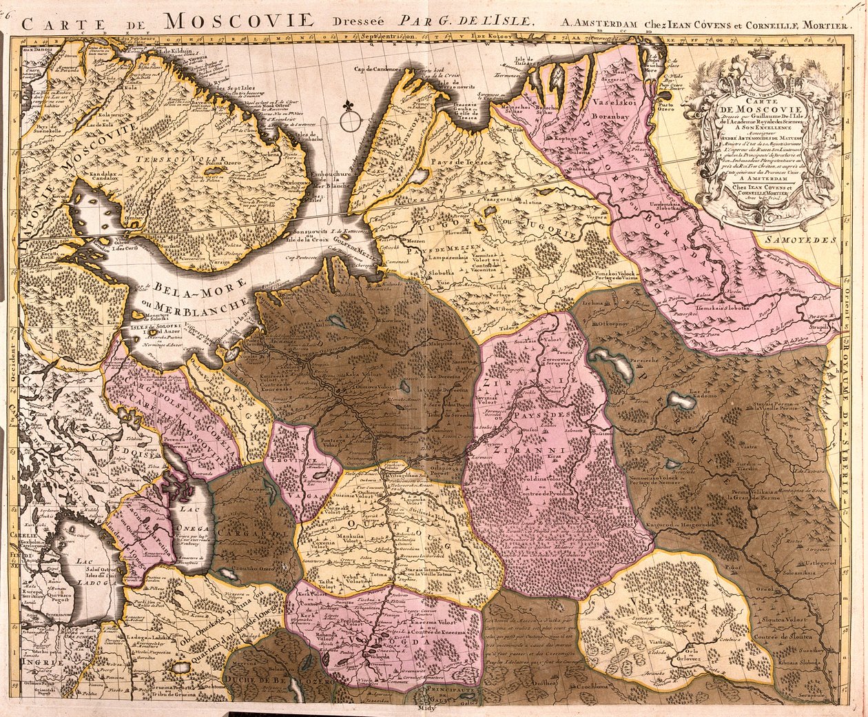 Mappa del grande principato di Mosca (Russia) (incisione) da Guillaume Delisle