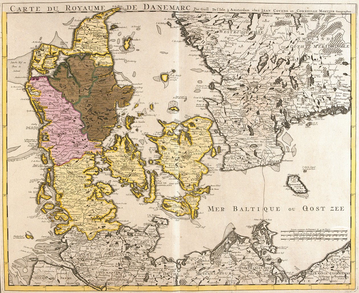 Mappa del Regno di Danimarca (incisione) da Guillaume Delisle