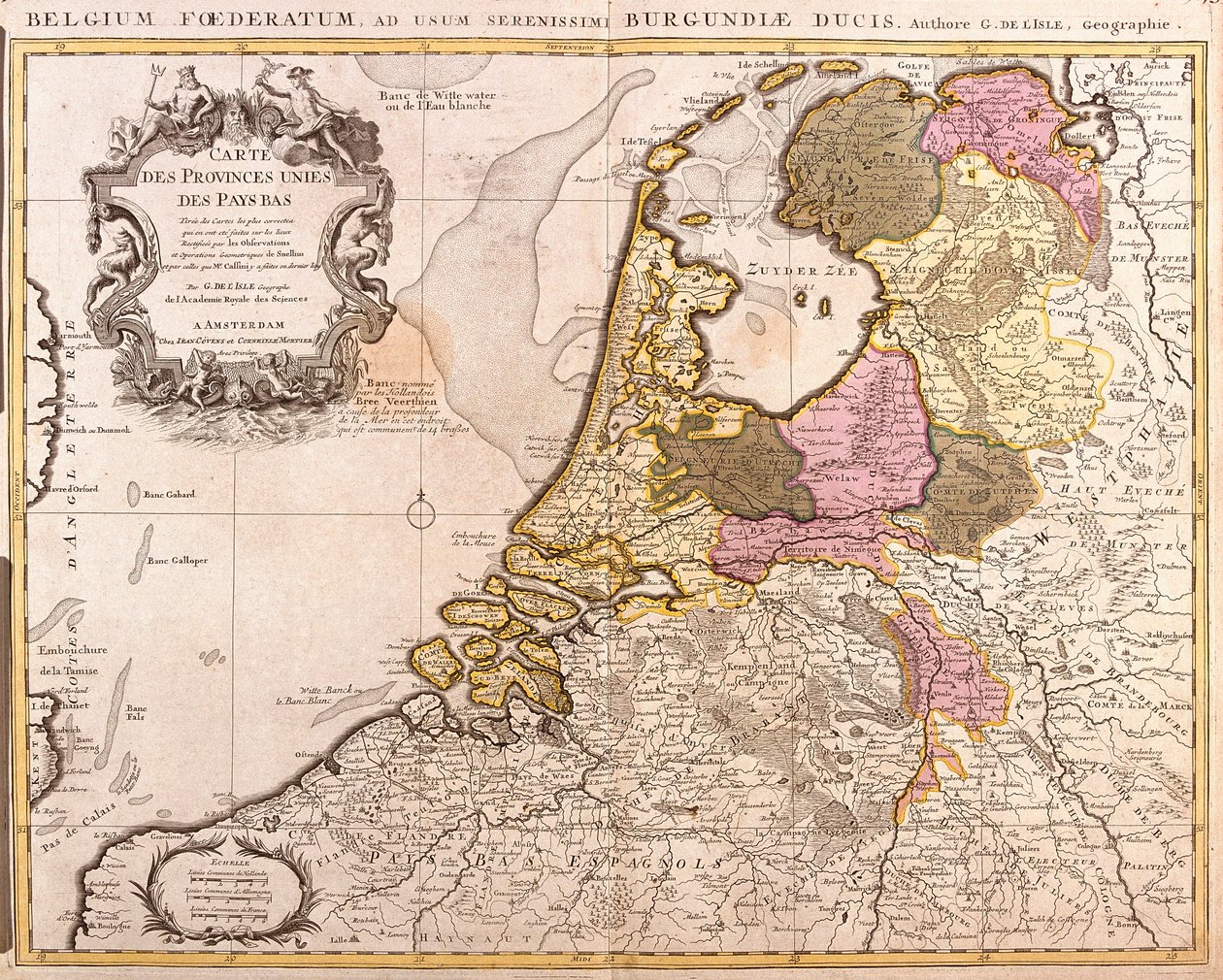 Mappa delle Province Unite dei Paesi Bassi (incisione) da Guillaume Delisle