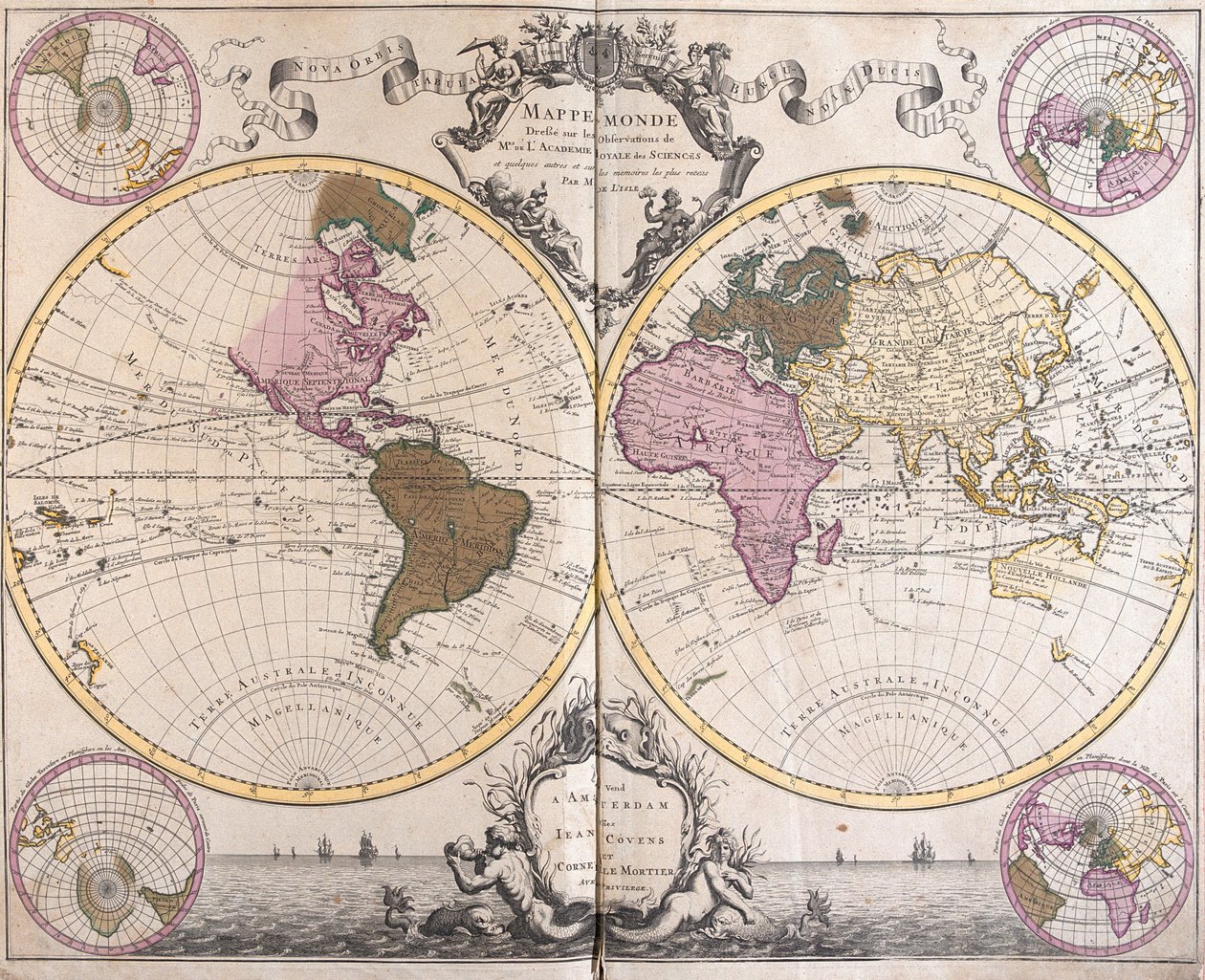 Mappa dei due emisferi da Guillaume Delisle