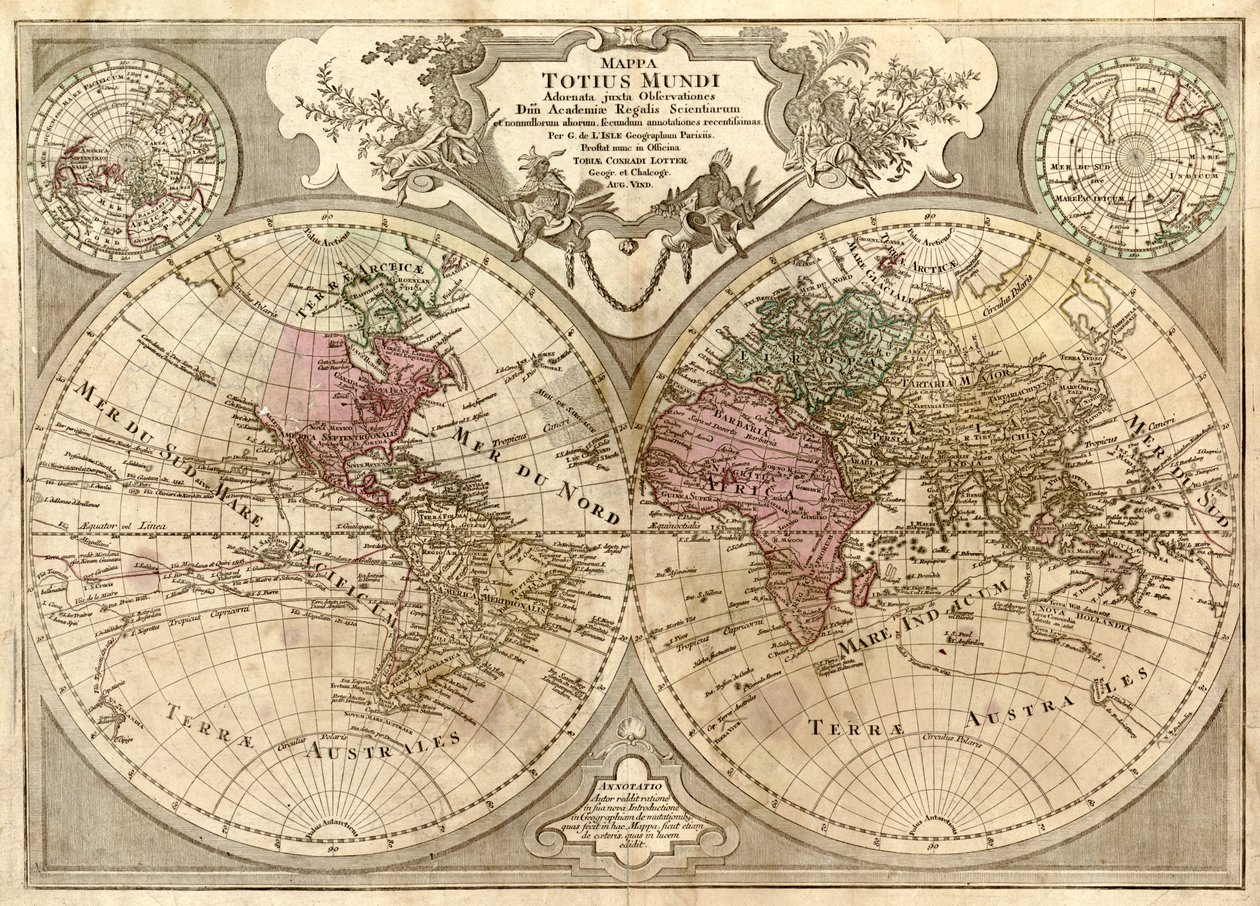 Mappa totius mundi - adornata juxta observationes dnn. academiae regalis scientiarum et nonnullorum aliorum secundum annotationes recentissimas LOC 2006627254 da Guillaume Delisle