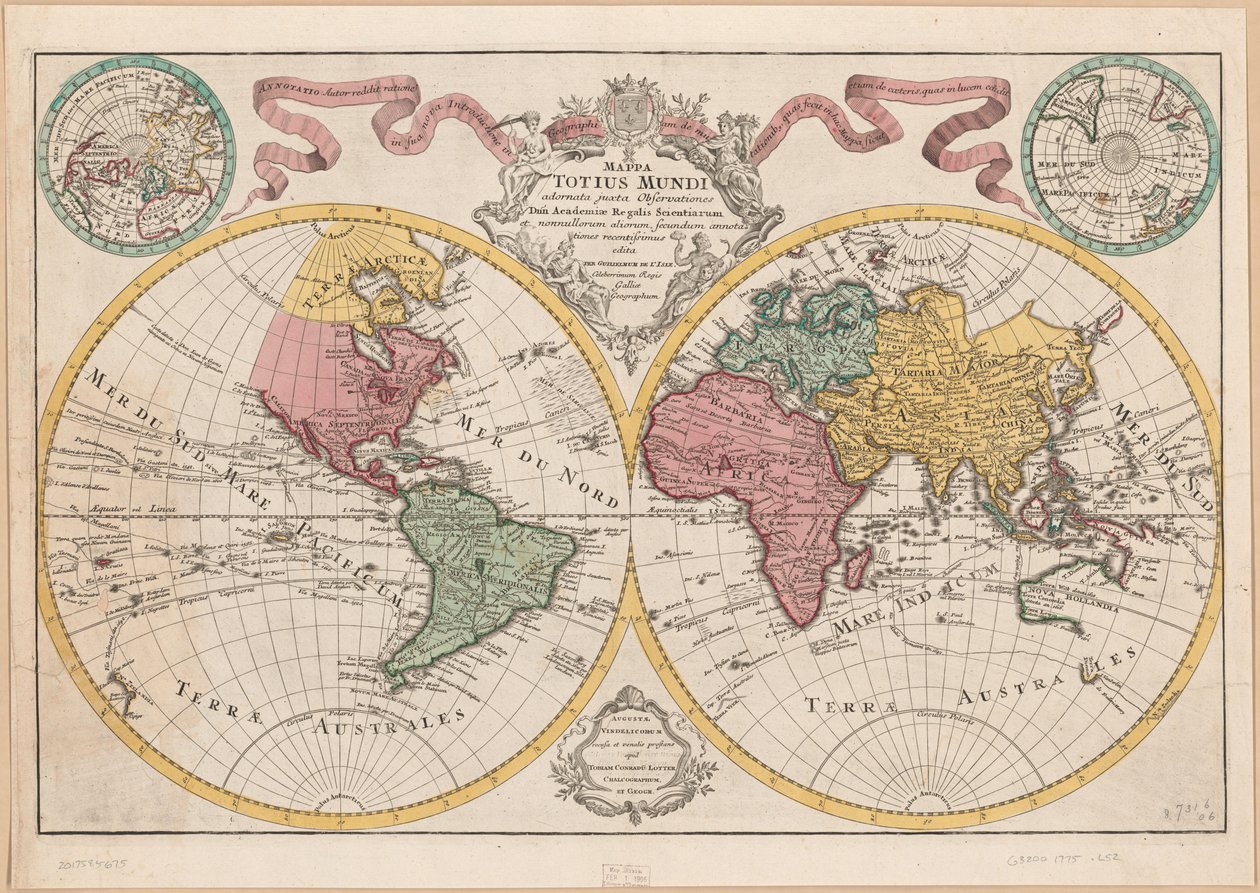Mappa totius mundi - adornata juxta observationes dnn. academiae regalis scientiarum et nonnullorum aliorum secundum annotationes recentissimas LOC 2017585675 da Guillaume Delisle
