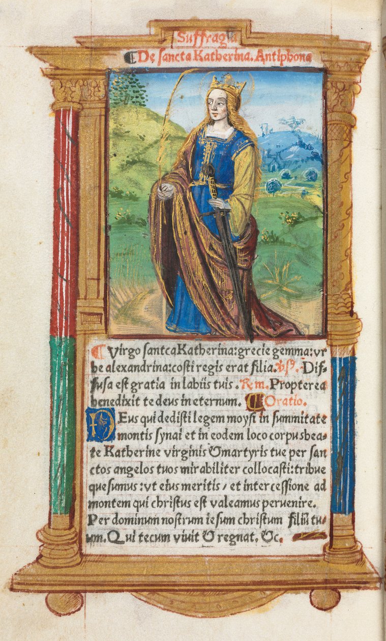 Libro delle Ore stampato Uso di Roma: fol. 109v, Santa Caterina, 1510 da Guillaume Le Rouge