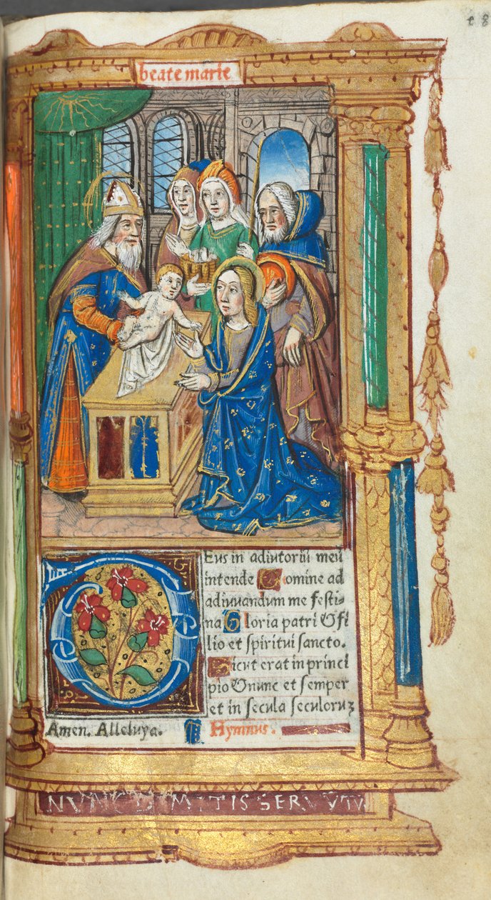 Libro delle Ore stampato Uso di Roma: fol. 40r, Presentazione al Tempio, 1510 da Guillaume Le Rouge