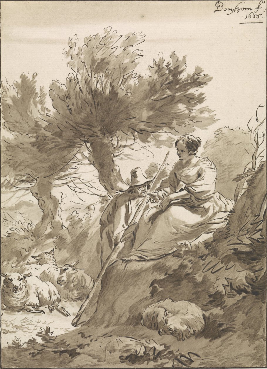 Paesaggio con pastore e pastorella e le loro pecore da Guillaume Saint