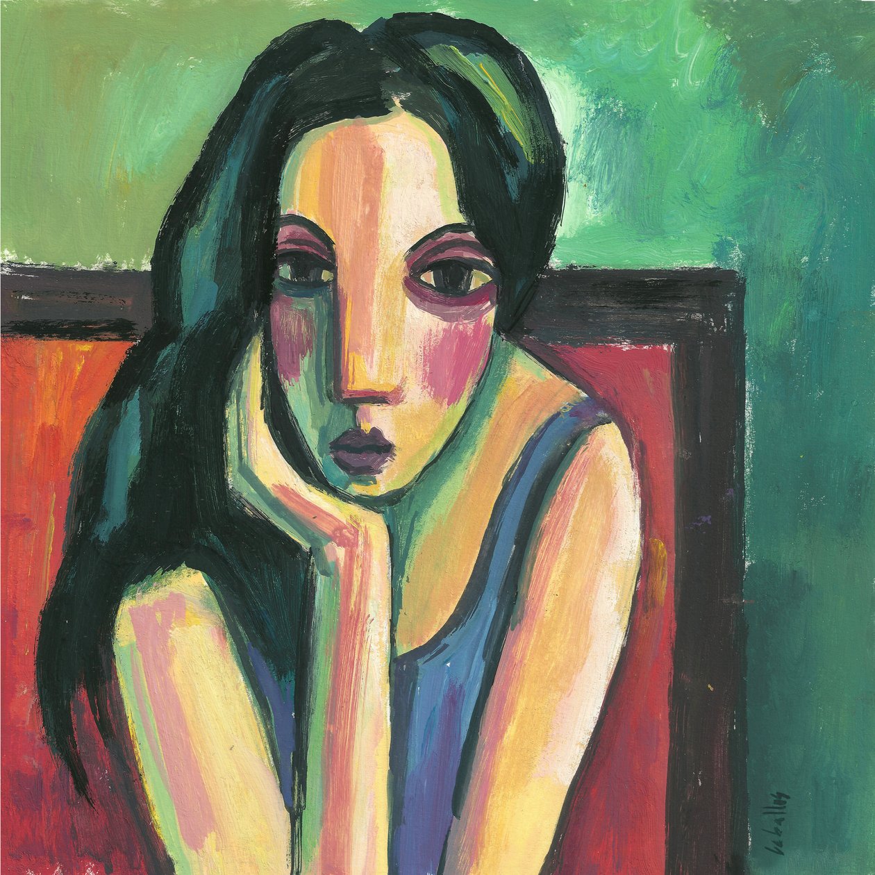 Ragazza dai capelli neri, 2013 (gouache su carta) da Guillermo Martí Ceballos