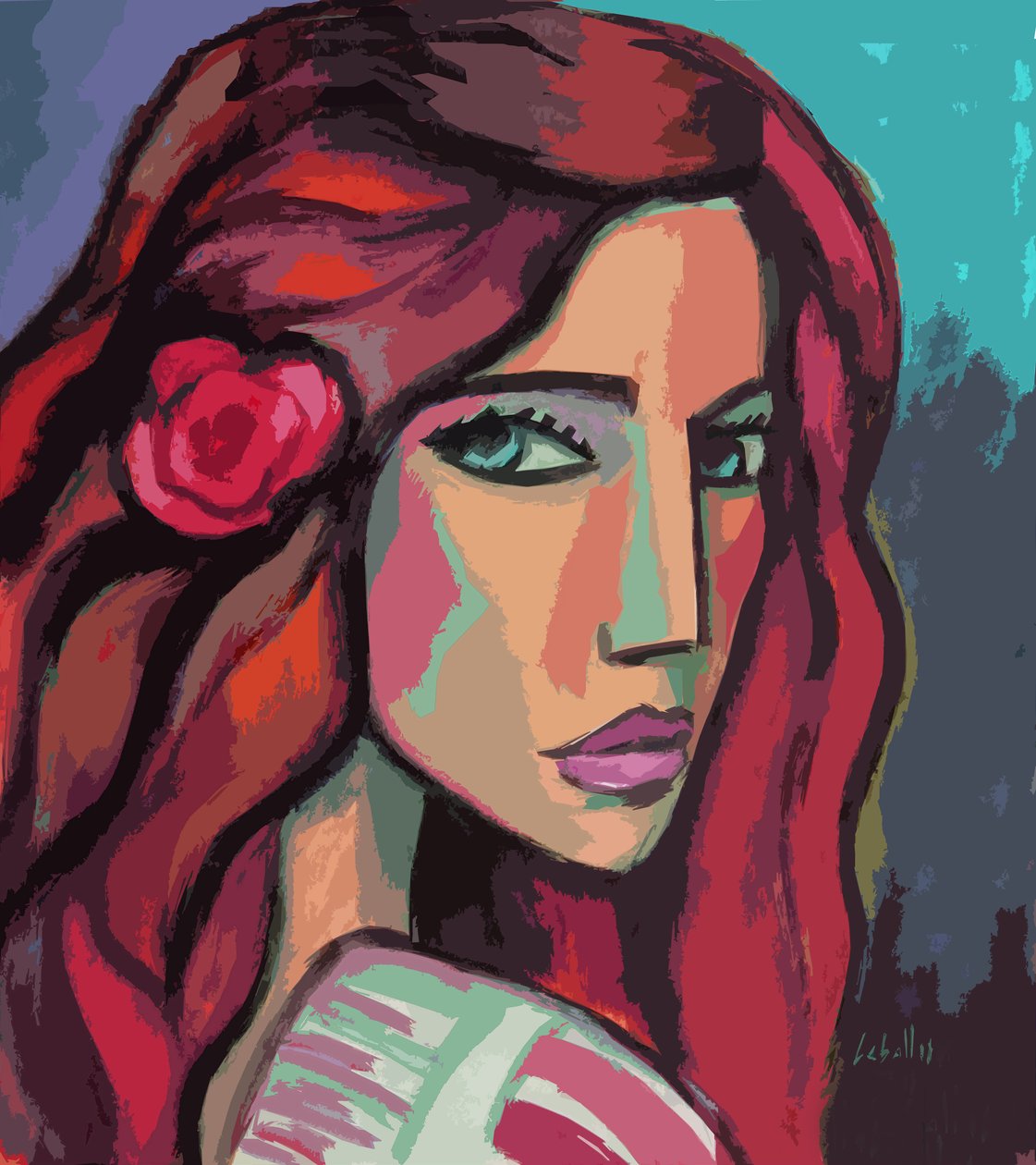 Ragazza con un fiore tra i capelli, 2008 (gouache su carta) da Guillermo Martí Ceballos