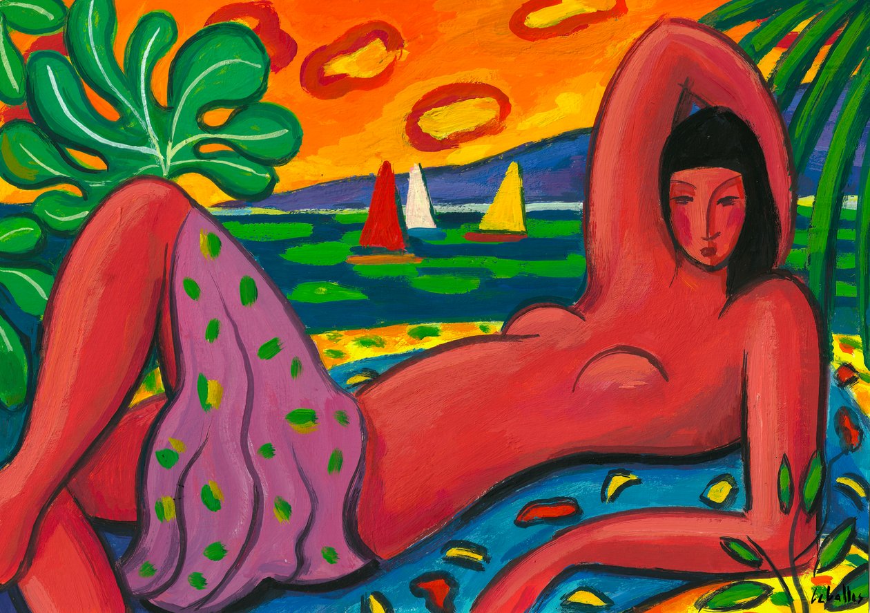 Nudo sulla spiaggia, 2011 (gouache su carta) da Guillermo Martí Ceballos