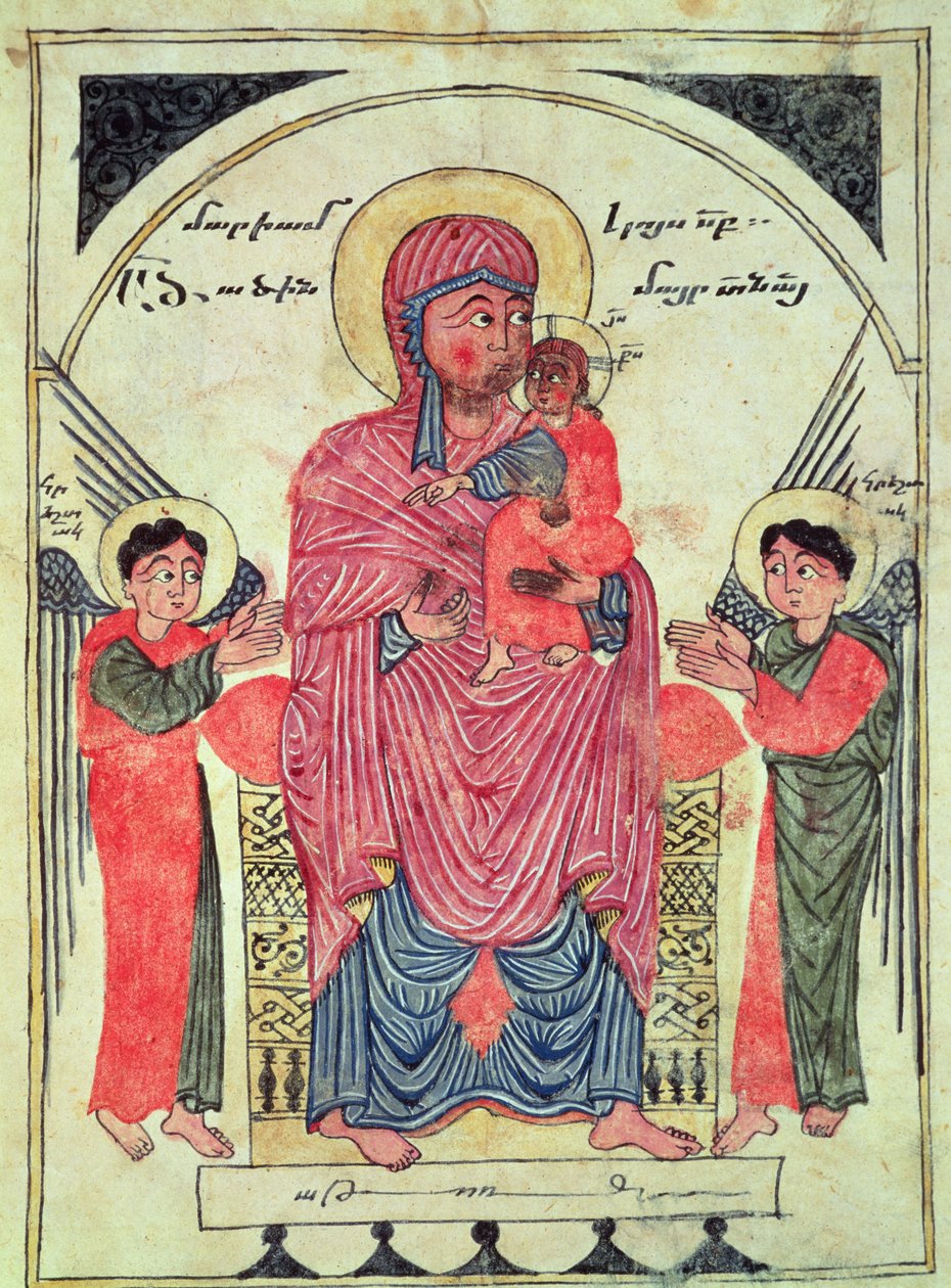 Ms 481 fol.8v Vergine e Bambino con Angeli, da un Vangelo, 1330 da Guirages