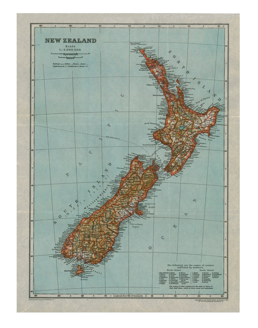 Mappa della Nuova Zelanda, c1910 da Gull Engraving Company