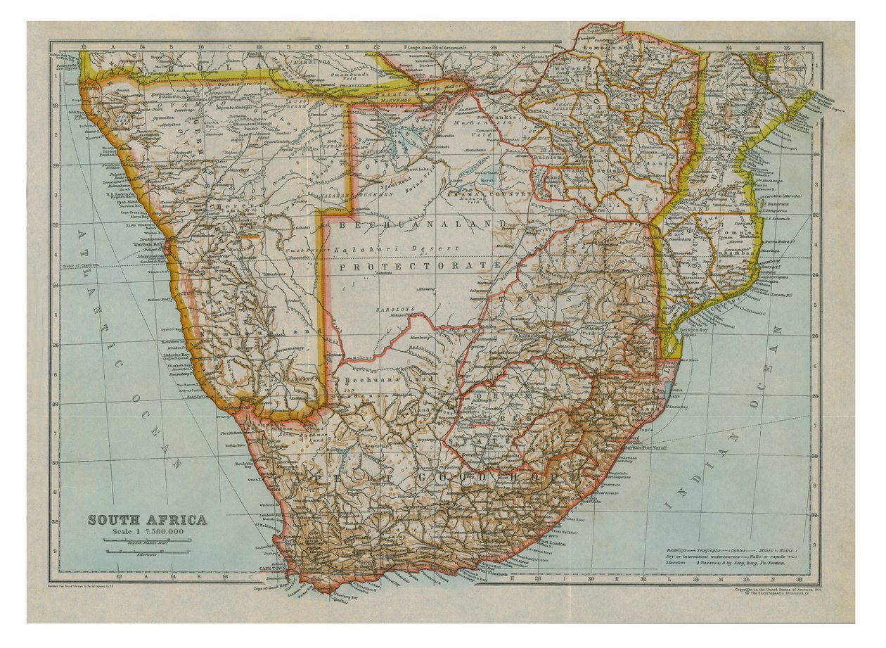Mappa del Sud Africa meridionale da Gull Engraving Company
