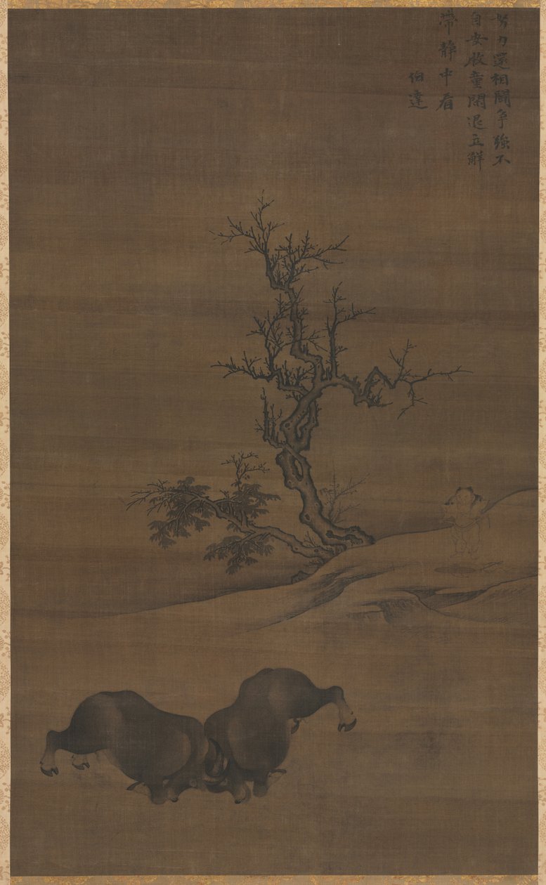 Ragazzi pastori e bufali nel paesaggio, 1200 da Guo Min