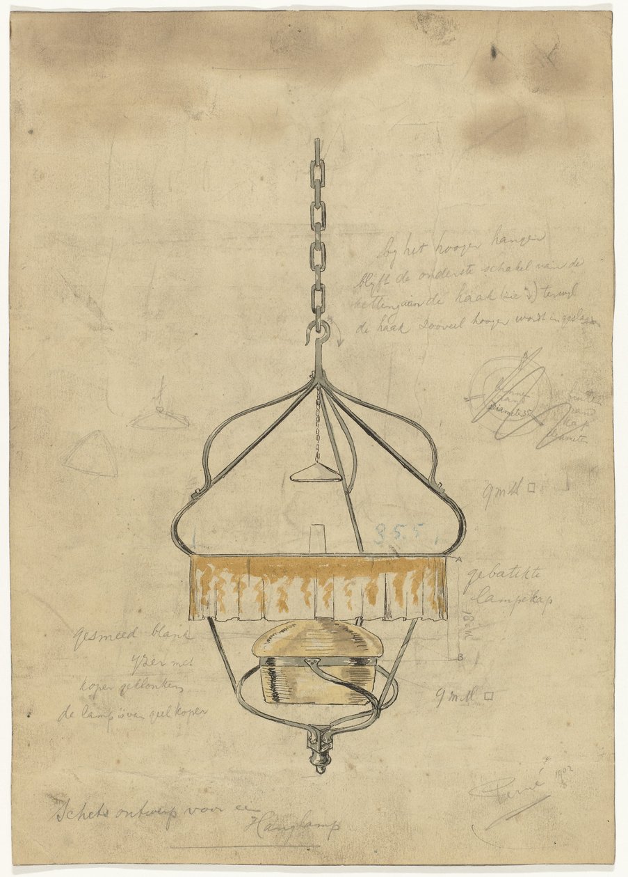 Progetto per una lampada a sospensione da Gust van de Wall Perné (signed by artist)