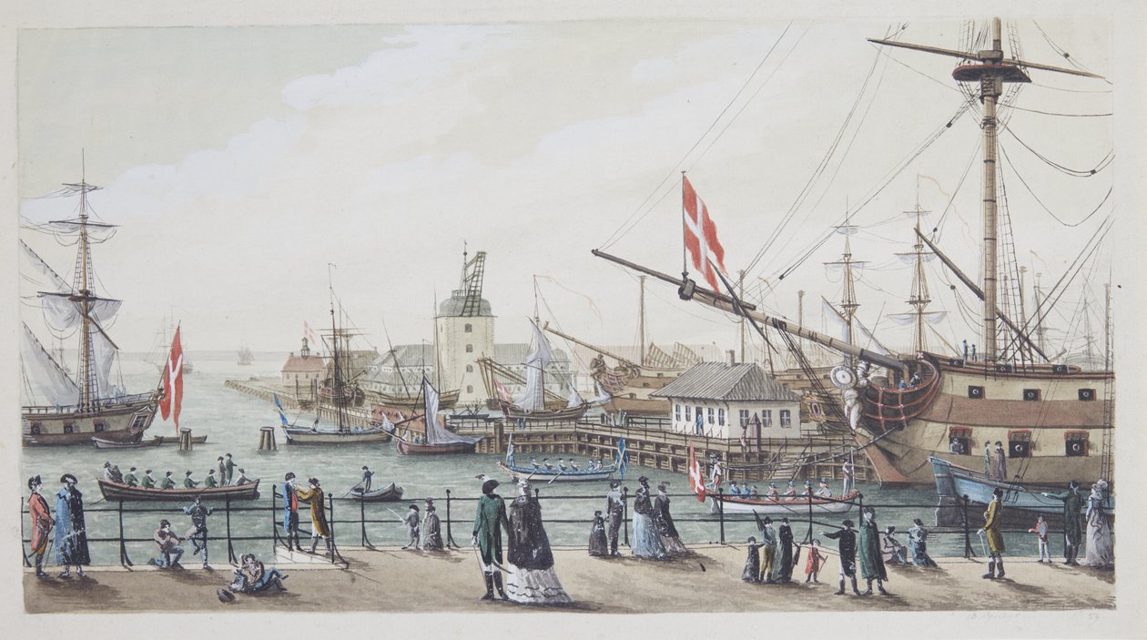 Navi da guerra danesi e chalupa svedese presso Toldboden a Copenaghen da Gustaf Boberg