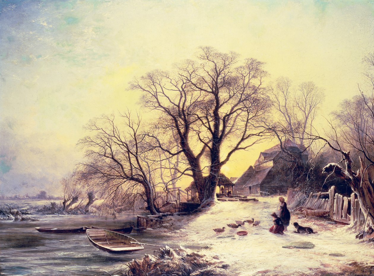 Figure fuori da un cottage in inverno da Gustaf Fredrik Rydberg