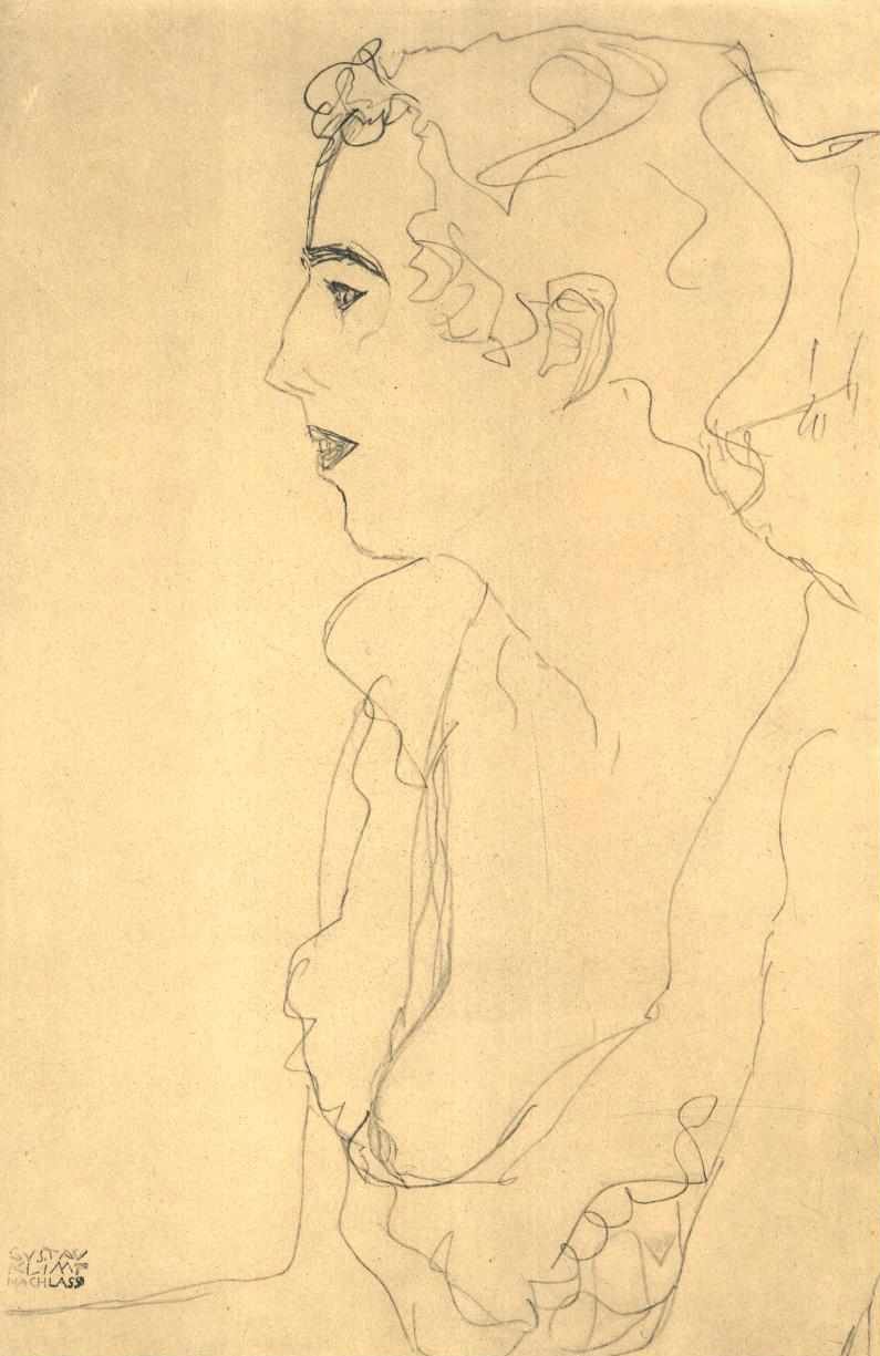 Mezzo busto di profilo verso sinistra da Gustav Klimt