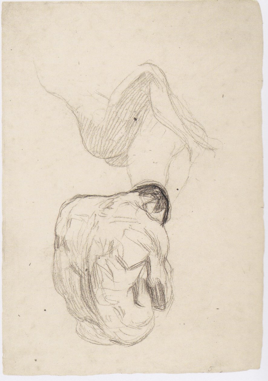 Studio di dettaglio di una coppia che si abbraccia, nudo maschile seduto di schiena da Gustav Klimt