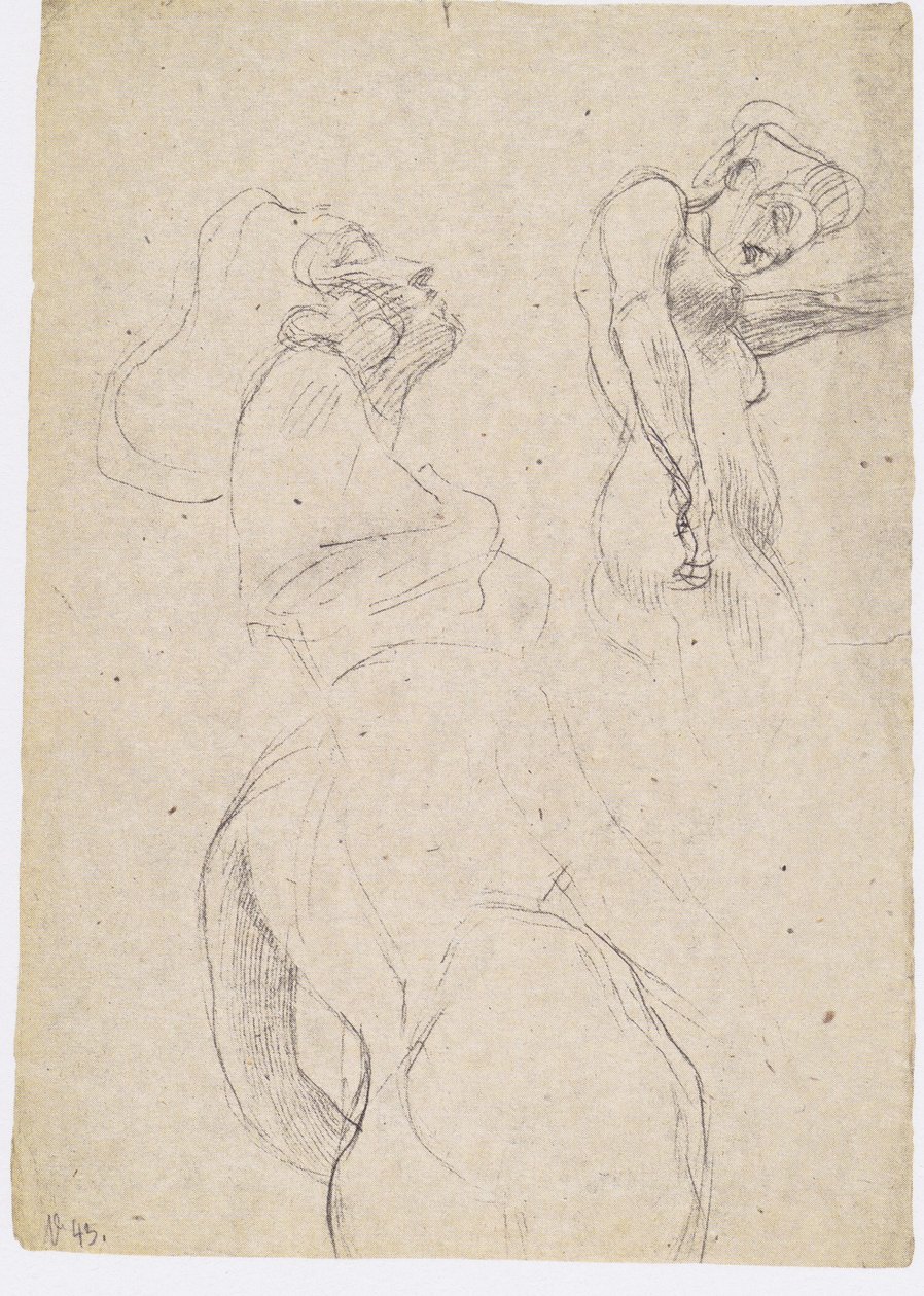 Tre studi di una donna in piedi verso destra da Gustav Klimt