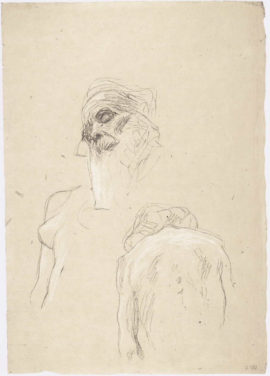 Testa di vecchio, nudo femminile seduto di schiena, lato destro di un busto femminile da Gustav Klimt
