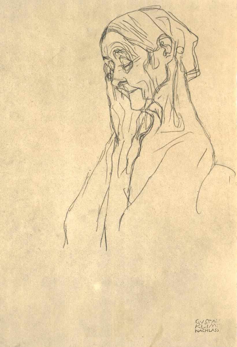 Testa di una donna anziana verso sinistra da Gustav Klimt