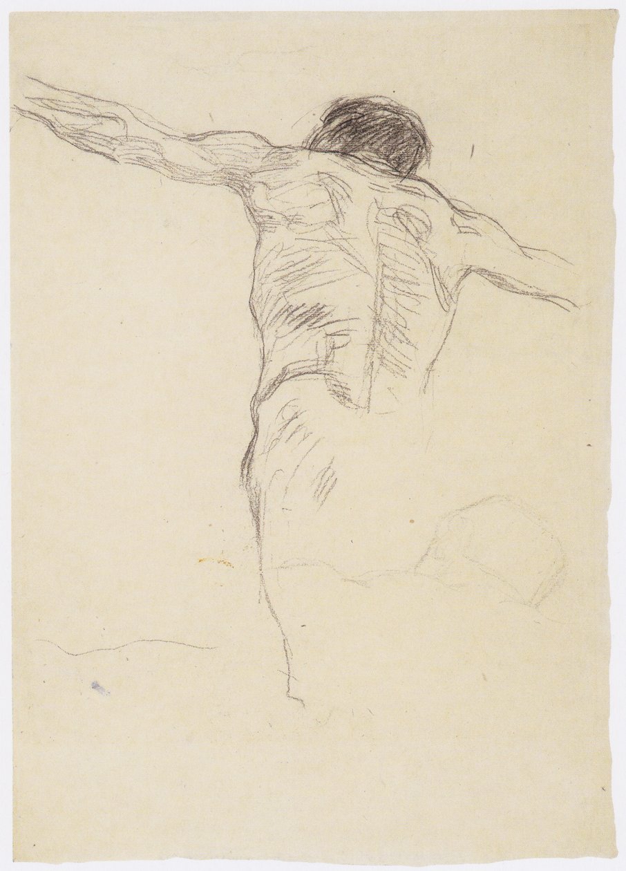 Nudo maschile di schiena con braccia aperte, ripetizione di testa e spalle da Gustav Klimt