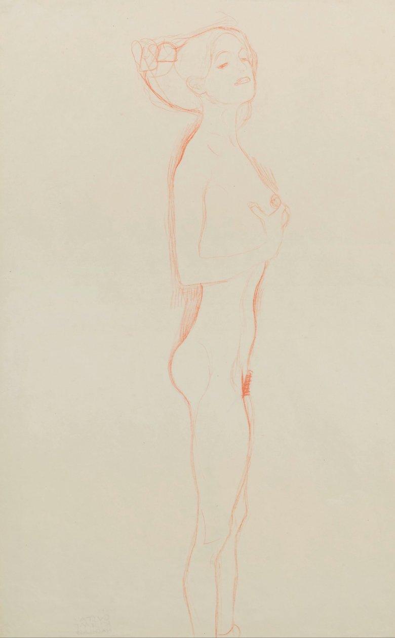 Ragazza nuda in piedi, con la mano destra al seno da Gustav Klimt