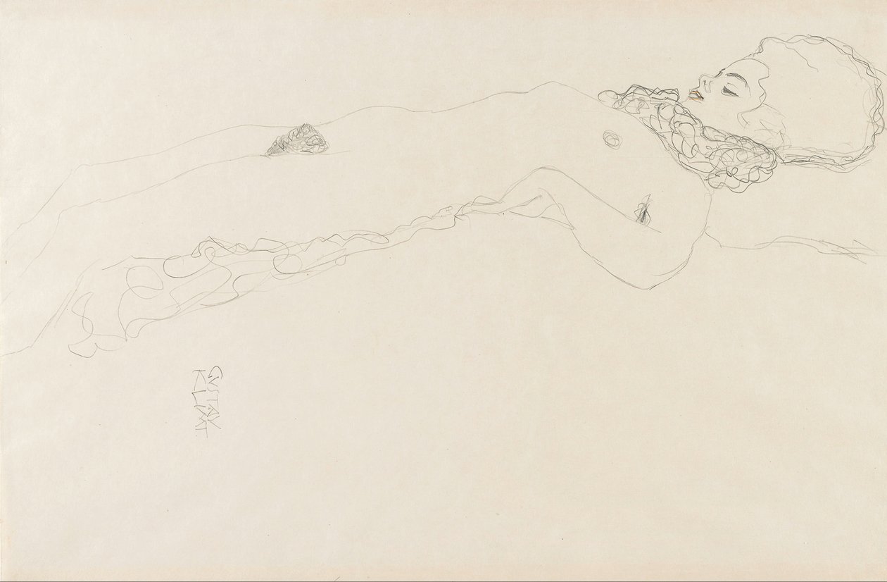 Ragazza nuda con colletto, sdraiata da Gustav Klimt