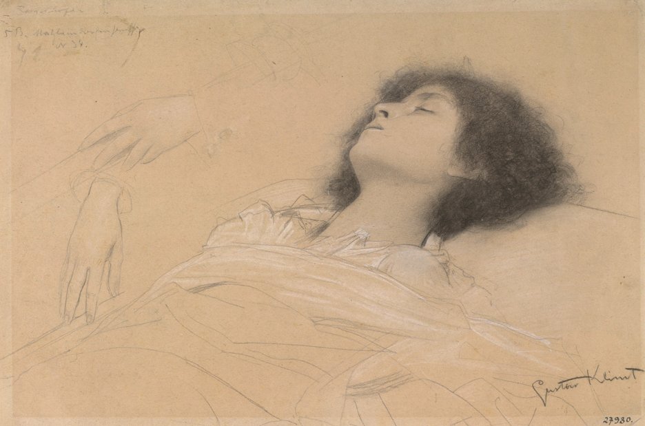 Ragazza sdraiata e due studi di mani da Gustav Klimt