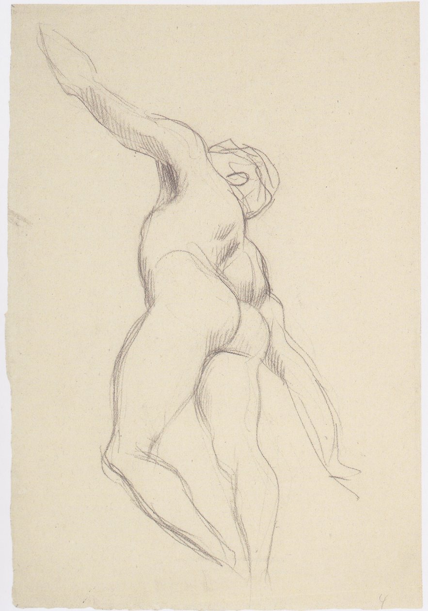 Nudo maschile fluttuante in forte prospettiva verso sinistra in alto da Gustav Klimt