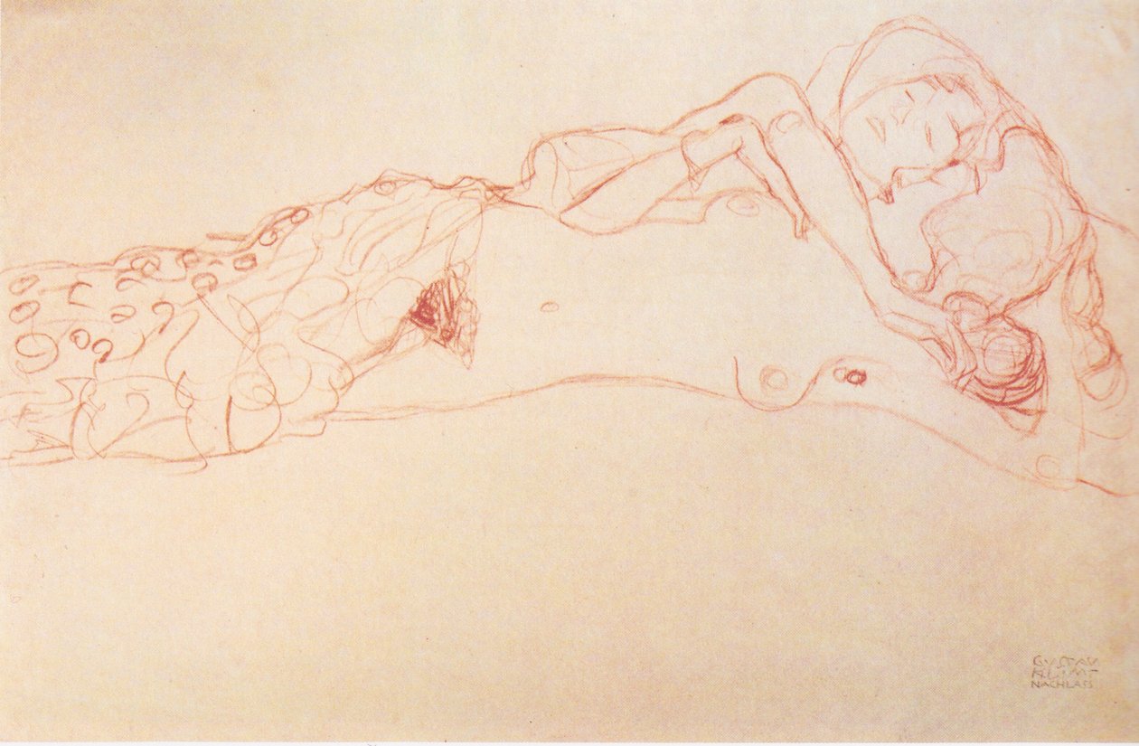 Due nudi sdraiati sulla schiena da Gustav Klimt