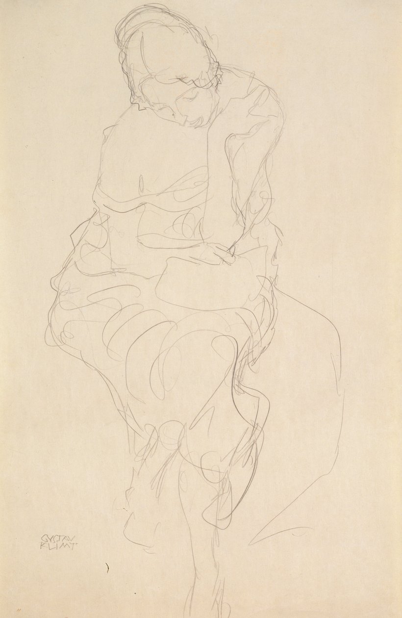 Donna seduta su uno sgabello di fronte da Gustav Klimt
