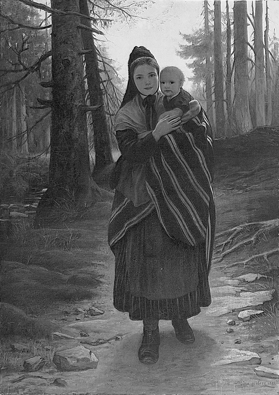Madre e Bambino su un Sentiero Boschivo da Gustav Adolph Spangenberg