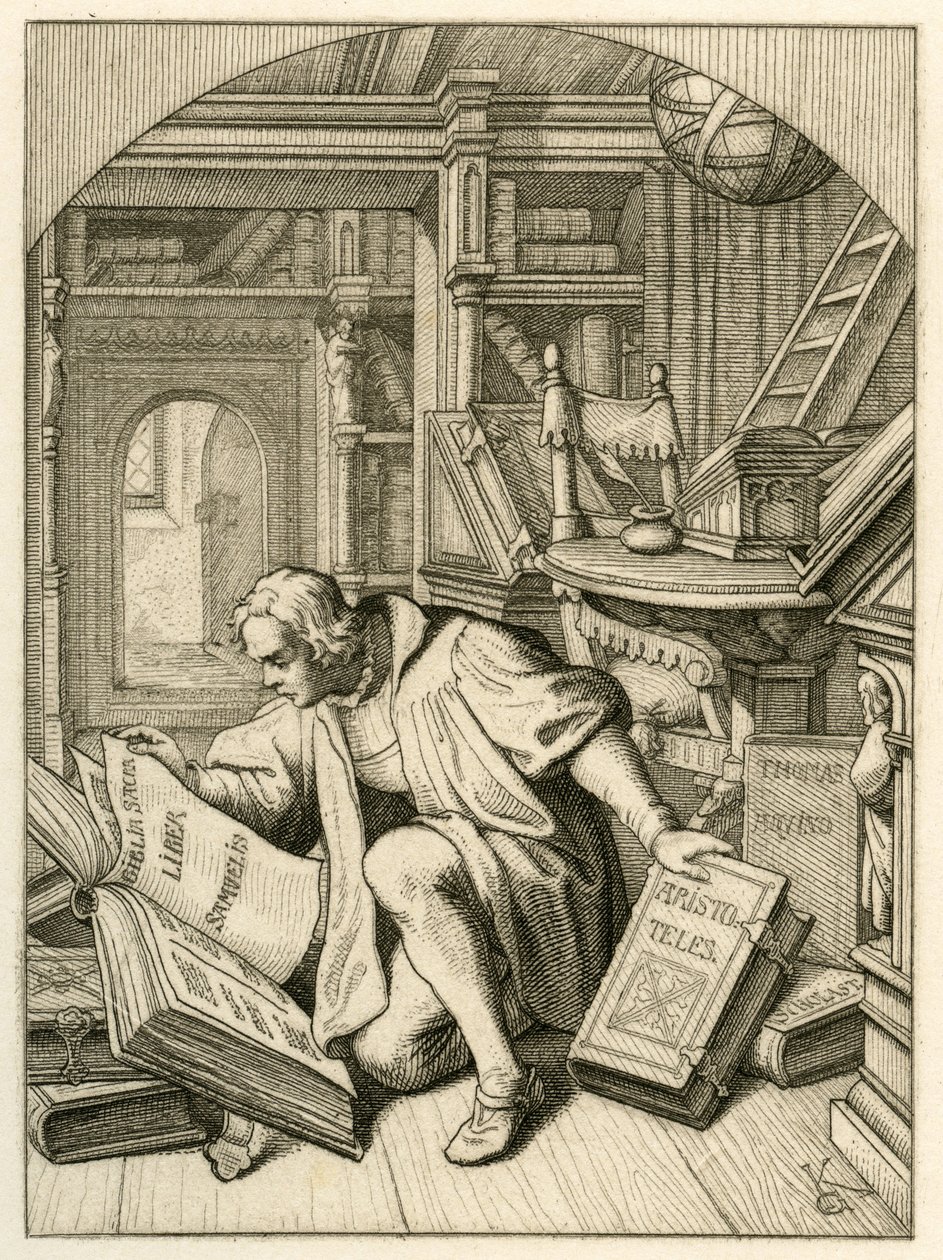 Lutero legge nella biblioteca universitaria di Erfurt. Ha trovato una Bibbia latina da Gustav Ferdinand Leopold Konig