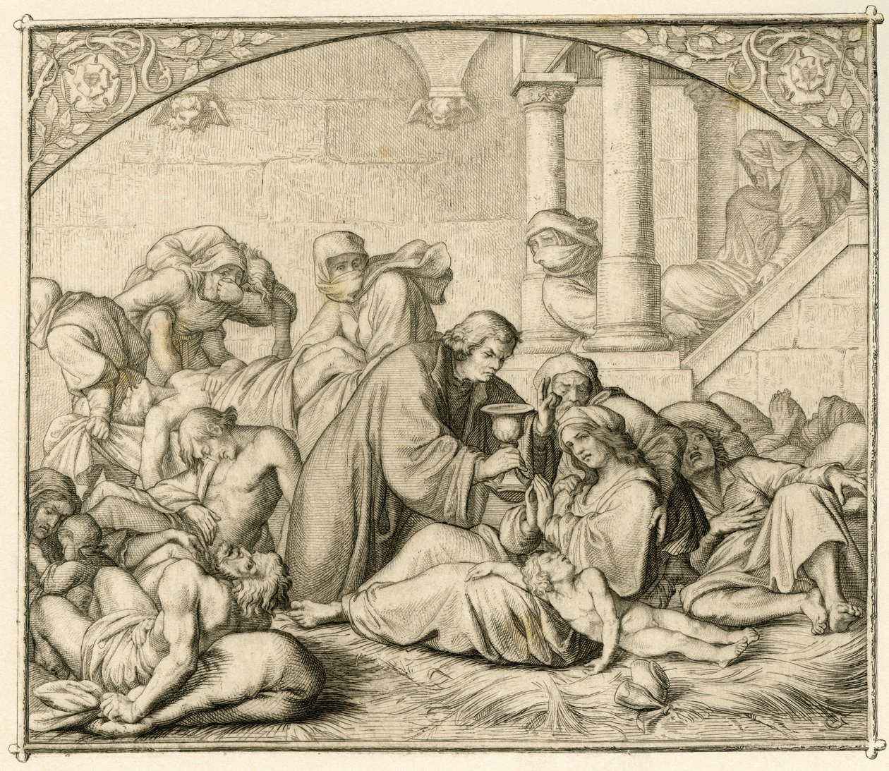Lutero con persone malate di peste a Wittenberg da Gustav Ferdinand Leopold Konig