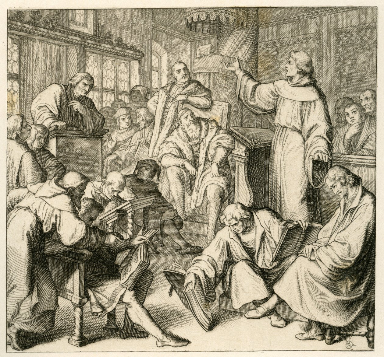 Martin Lutero in discussione con il Dr. Johannes Eck (Johann Maier von Eck) (1486-1543), dalla parte di Lutero c