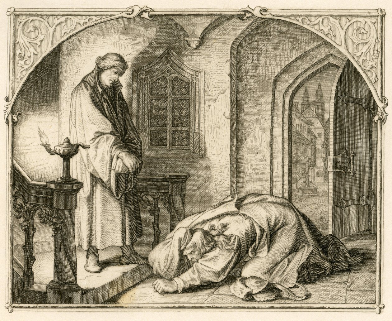 Martin Lutero insieme al ladro Hans Kohlhase (1500-1540) da Gustav Ferdinand Leopold Konig