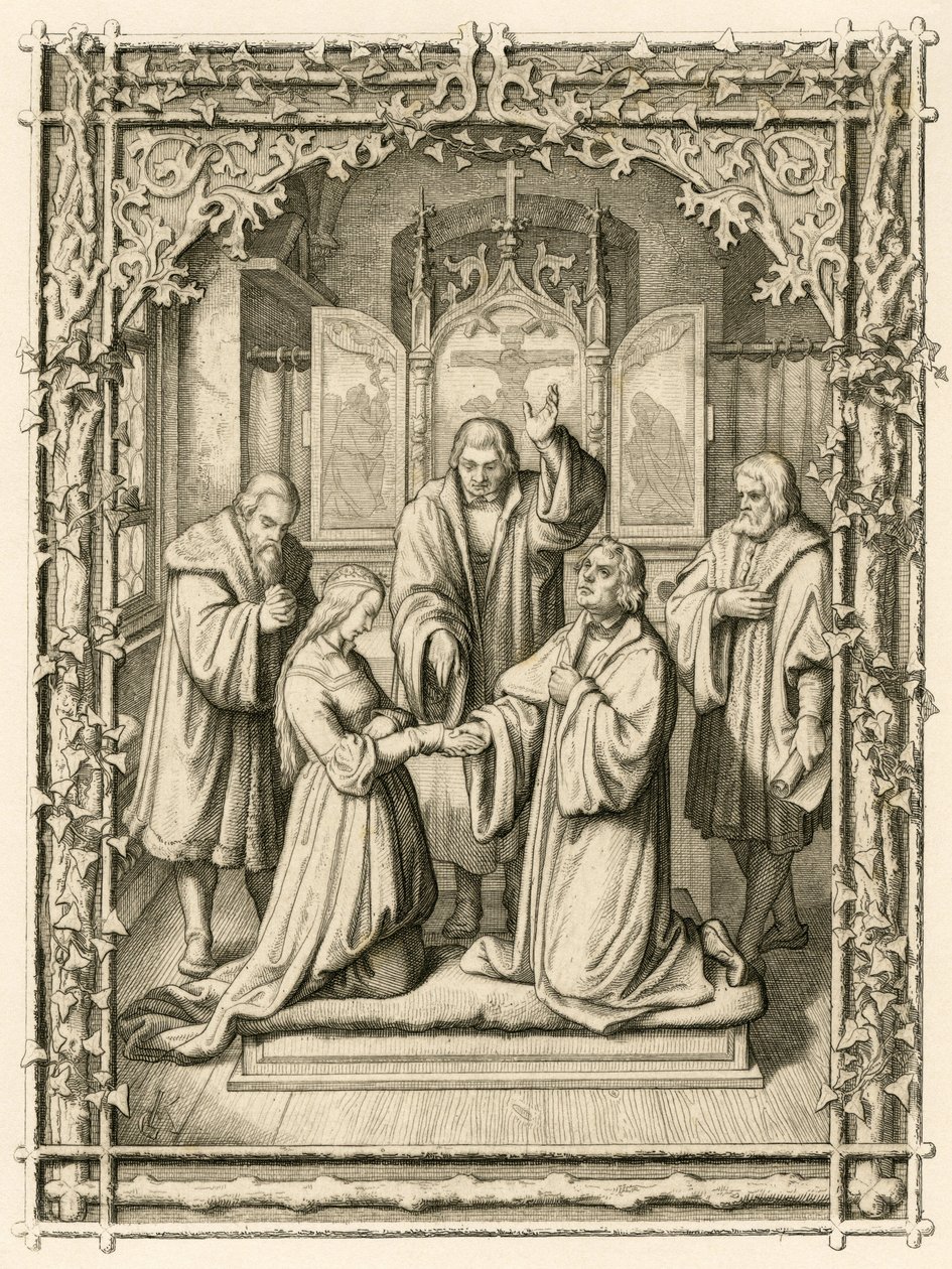 Il matrimonio di Martin Lutero e Katharina von Bora (Catherine de Bore) da Gustav Ferdinand Leopold Konig