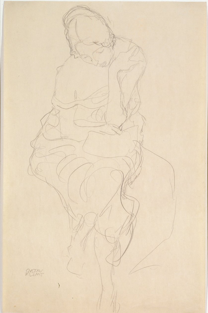 Seduta su uno sgabello di fronte da Gustav Klimt
