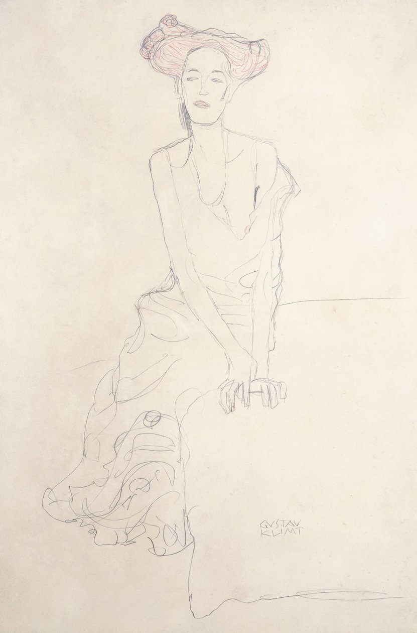 Aug Ruhubeit la giovane donna, sostenendosi con le mani, 1908 da Gustav Klimt