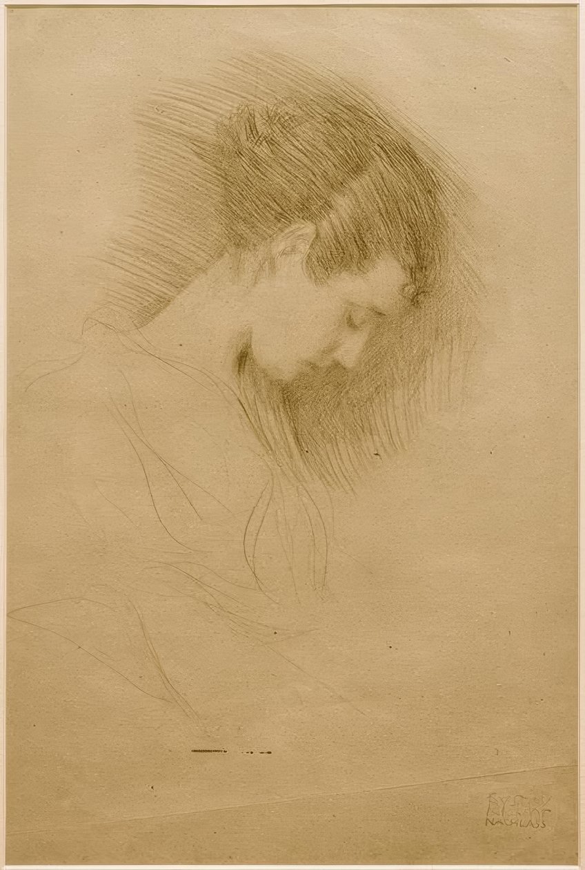 Ritratto di una ragazza con la testa chinata a destra da Gustav Klimt