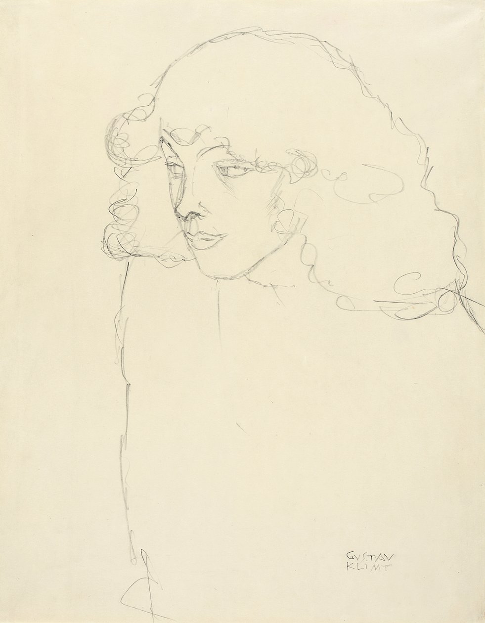 Ritratto a mezzo busto di una ragazza in tre quarti di profilo da sinistra da Gustav Klimt