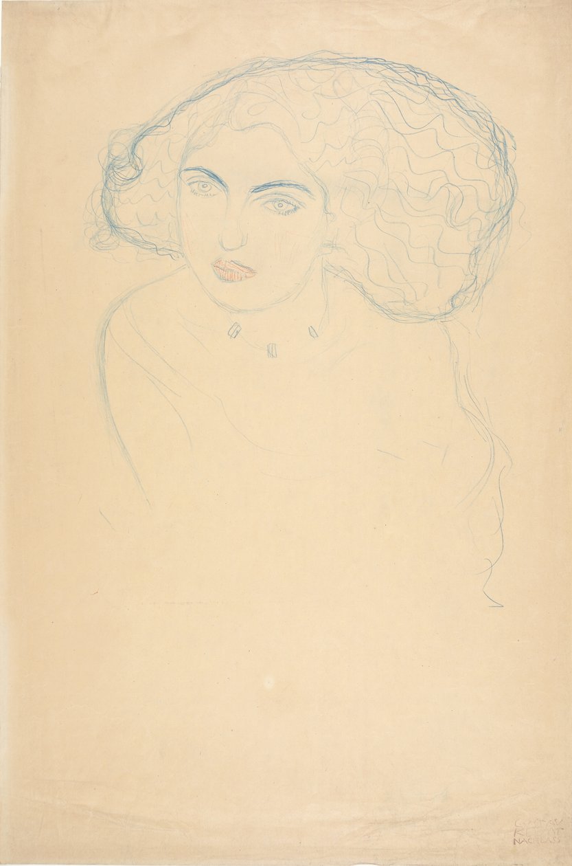 Testa di una donna, c.1916 (matita colorata su carta) da Gustav Klimt